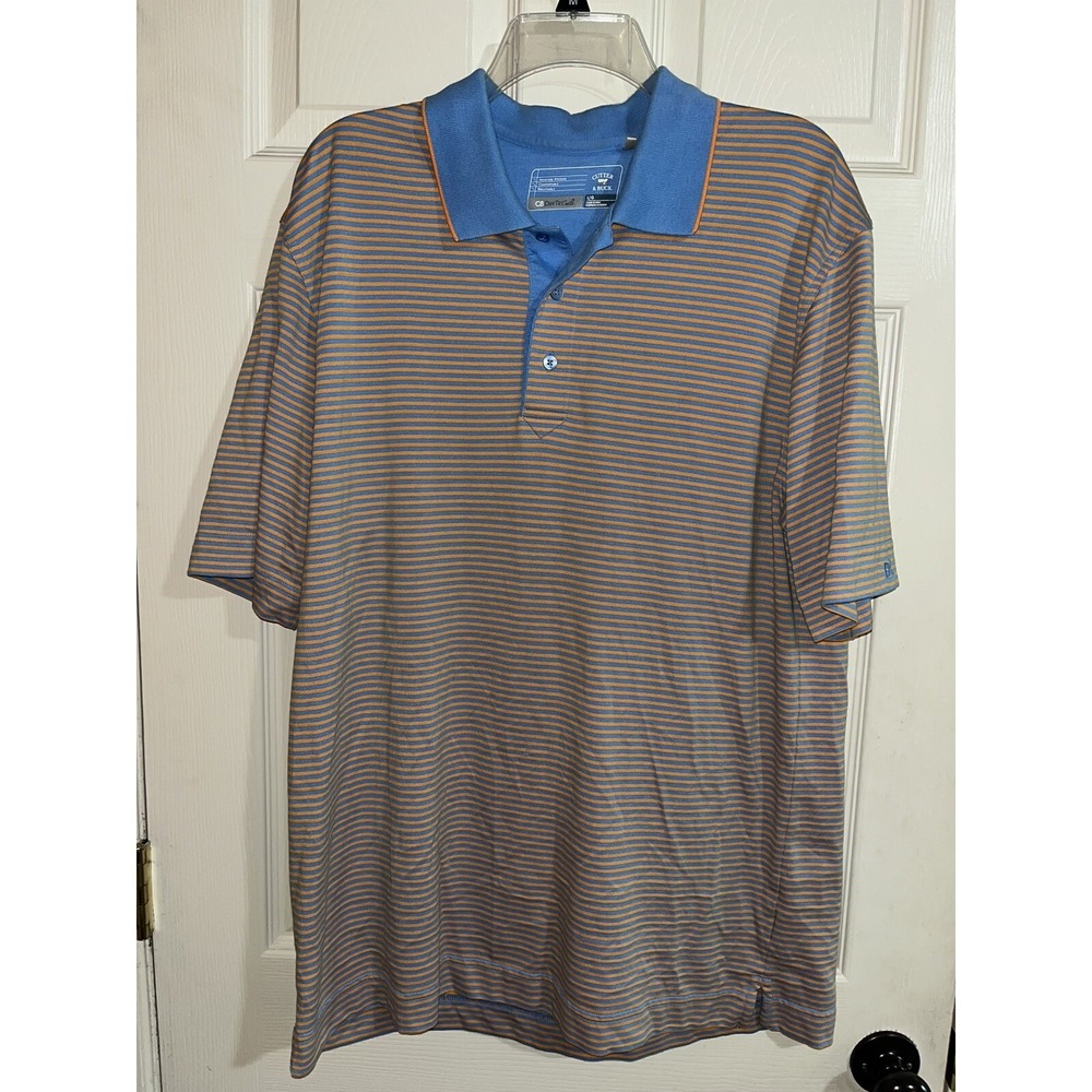 CUTTER & BUCK SHORT SLEEVE POLO SHIRT Men Size L CB Dri Tec Pink /blue Golf